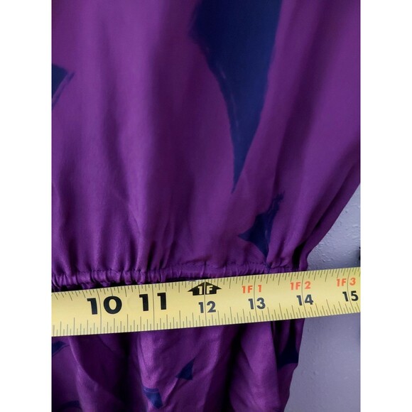 Vince Silk Roll Tab Sleeve Drawstring Waist Purple Geometric Maxi Dress Sz XS - Picture 11 of 15